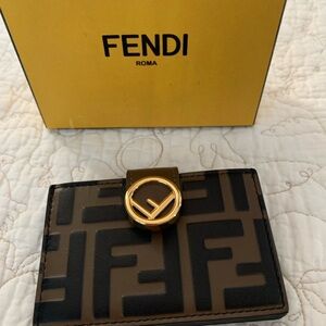 Fendi leather gusseted card holder